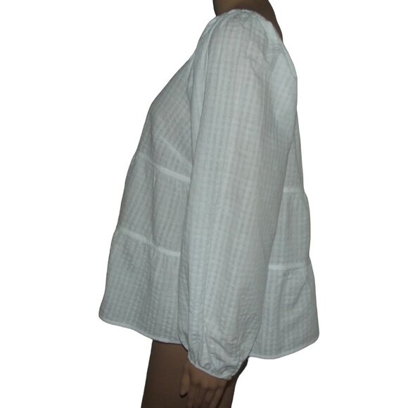 Old Navy Blouse Women Large White Babydoll boho tiered empire peasant top v-neck - Picture 7 of 12